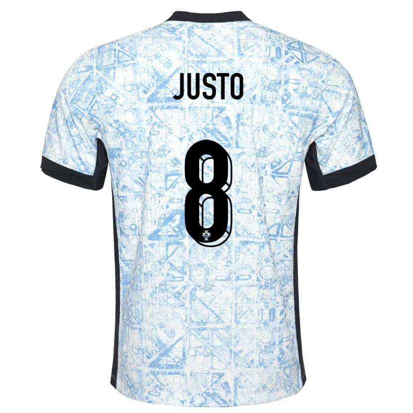 Danxen Enfant Maillot Portugal Samuel Justo #8 Bleu Crème Tenues Extérieur 24-26 T-Shirt