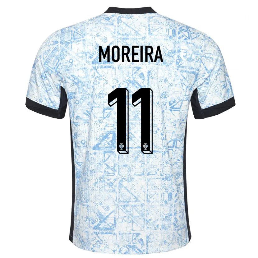 Danxen Enfant Maillot Portugal Diego Moreira #11 Bleu Crème Tenues Extérieur 24-26 T-Shirt