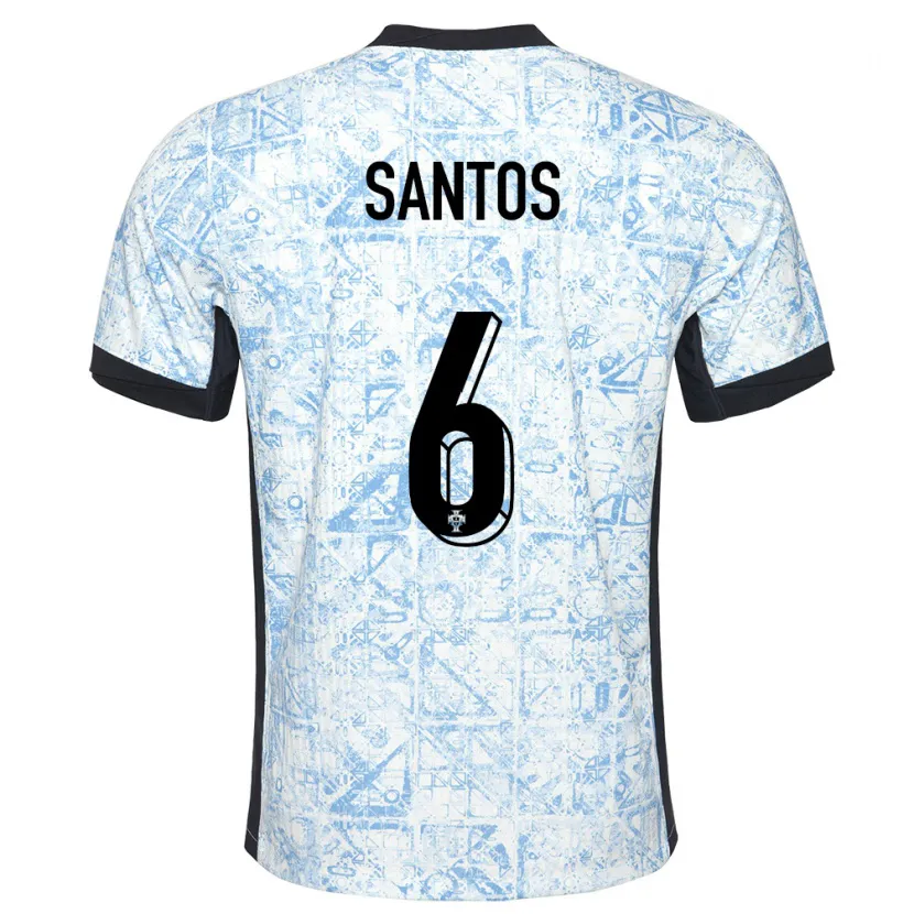 Danxen Enfant Maillot Portugal Vasco Santos #6 Bleu Crème Tenues Extérieur 24-26 T-Shirt