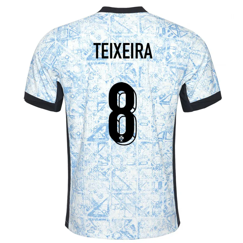 Danxen Enfant Maillot Portugal Joao Teixeira #8 Bleu Crème Tenues Extérieur 24-26 T-Shirt