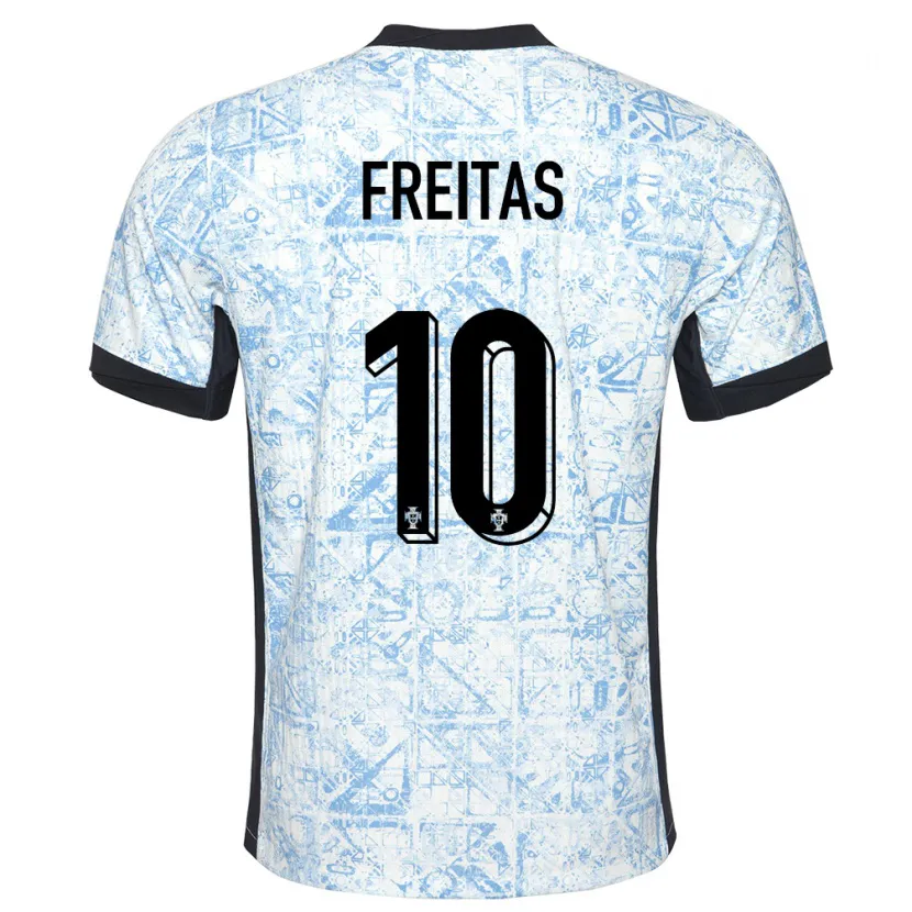 Danxen Enfant Maillot Portugal Tiago Freitas #10 Bleu Crème Tenues Extérieur 24-26 T-Shirt