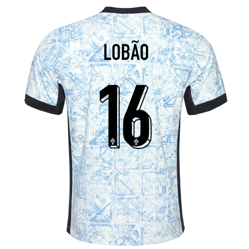 Danxen Enfant Maillot Portugal Diogo Lobao #16 Bleu Crème Tenues Extérieur 24-26 T-Shirt