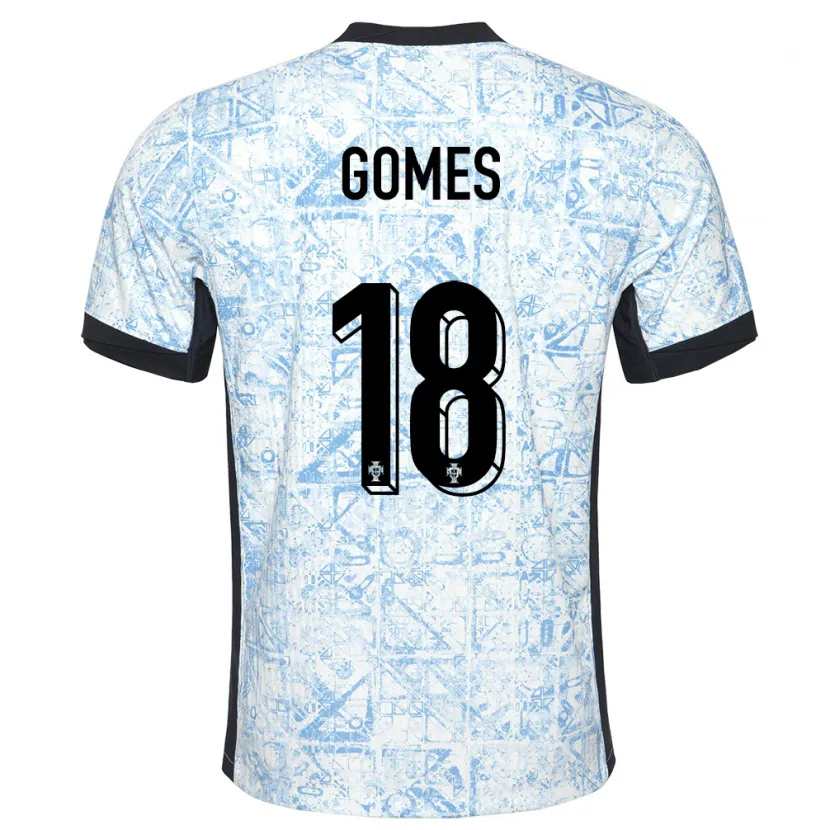 Danxen Enfant Maillot Portugal Andre Gomes #18 Bleu Crème Tenues Extérieur 24-26 T-Shirt