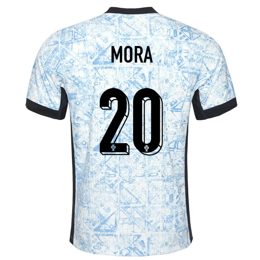 Danxen Enfant Maillot Portugal Rodrigo Mora #20 Bleu Crème Tenues Extérieur 24-26 T-Shirt