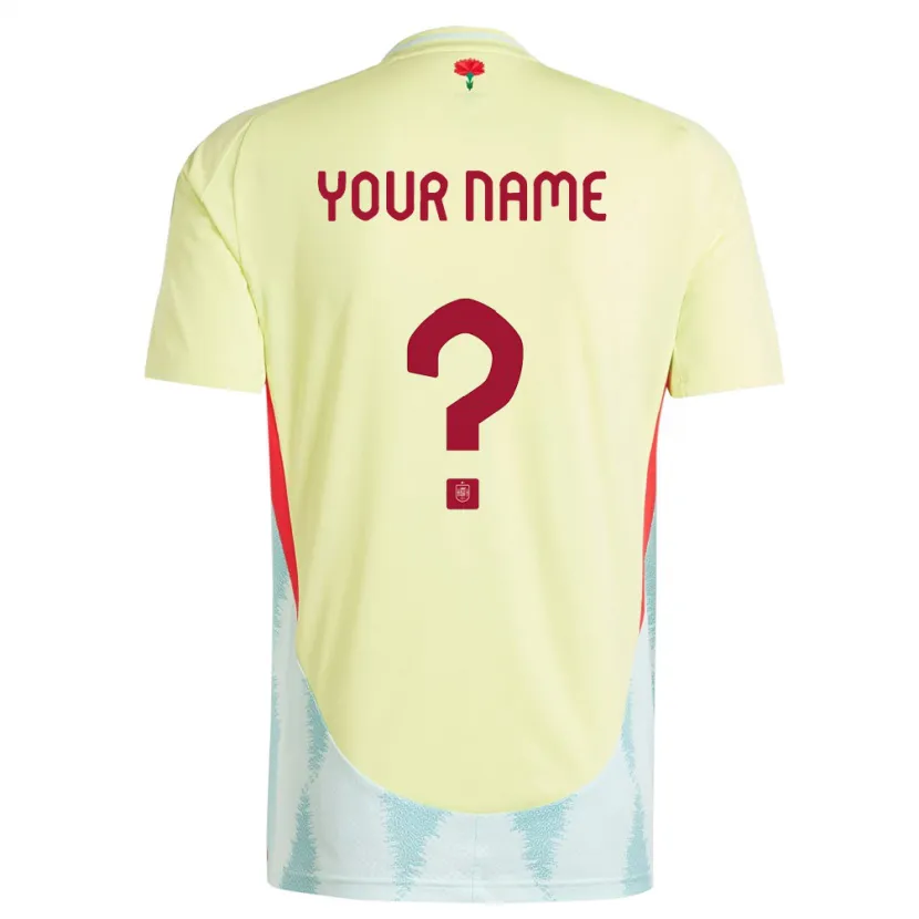 Danxen Enfant Maillot Espagne Votre Nom #0 Jaune Tenues Extérieur 24-26 T-Shirt
