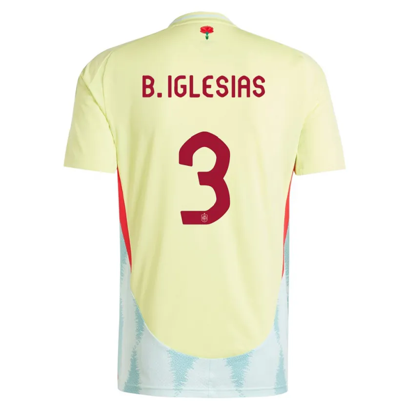 Danxen Enfant Maillot Espagne Borja Iglesias #3 Jaune Tenues Extérieur 24-26 T-Shirt