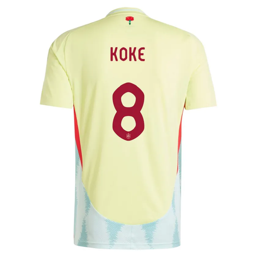 Danxen Enfant Maillot Espagne Koke #8 Jaune Tenues Extérieur 24-26 T-Shirt