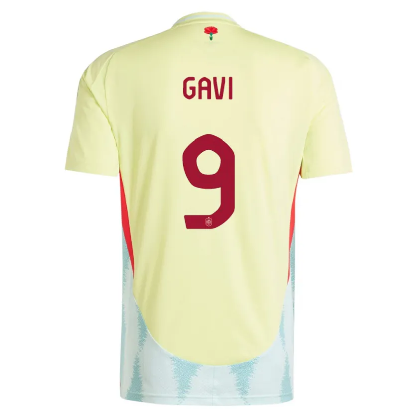 Danxen Enfant Maillot Espagne Gavi #9 Jaune Tenues Extérieur 24-26 T-Shirt