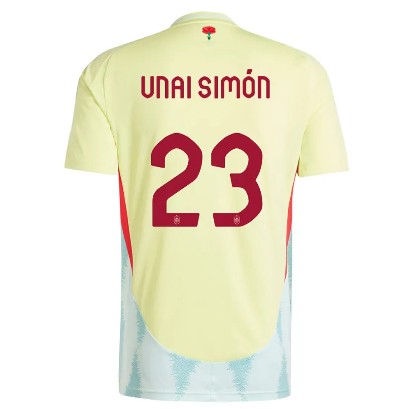 Danxen Enfant Maillot Espagne Unai Simon #23 Jaune Tenues Extérieur 24-26 T-Shirt