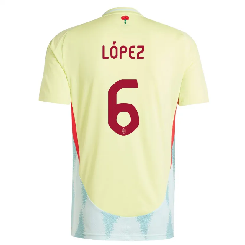 Danxen Enfant Maillot Espagne Maitane Lopez #6 Jaune Tenues Extérieur 24-26 T-Shirt