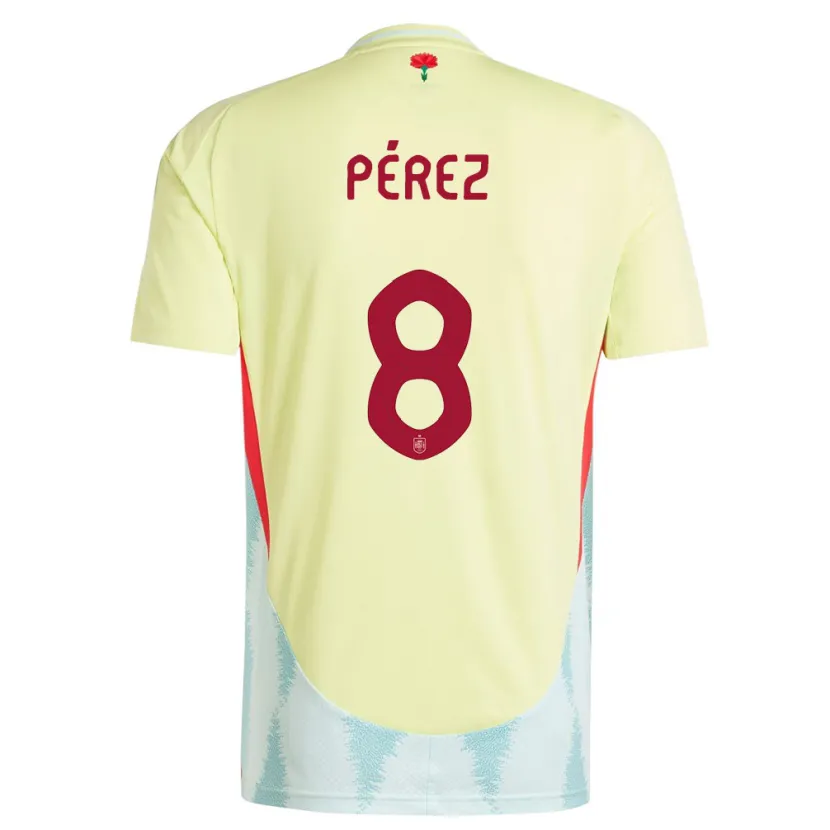 Danxen Enfant Maillot Espagne Dani Perez #8 Jaune Tenues Extérieur 24-26 T-Shirt