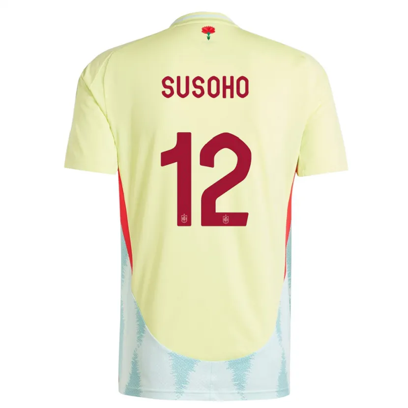 Danxen Enfant Maillot Espagne Mahamadou Susoho #12 Jaune Tenues Extérieur 24-26 T-Shirt