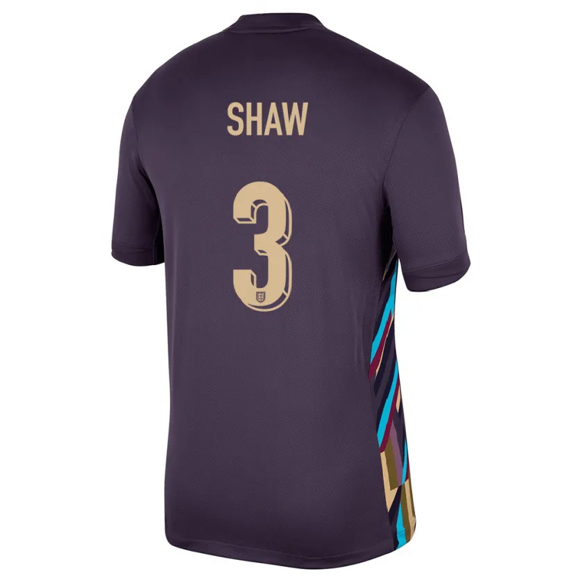 Danxen Enfant Maillot Angleterre Luke Shaw #3 Raisins Noirs Tenues Extérieur 24-26 T-Shirt