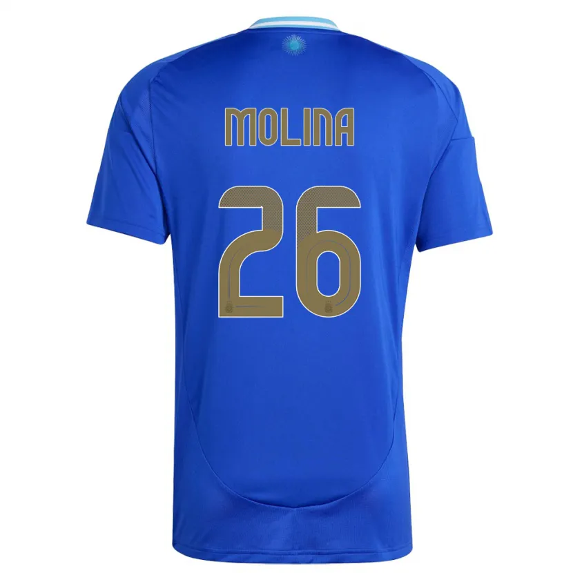 Danxen Enfant Maillot Argentine Nahuel Molina #26 Bleu Tenues Extérieur 24-26 T-Shirt