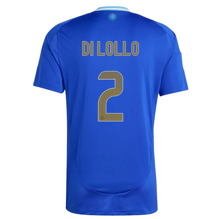 Danxen Enfant Maillot Argentine Lautaro Di Lollo #2 Bleu Tenues Extérieur 24-26 T-Shirt
