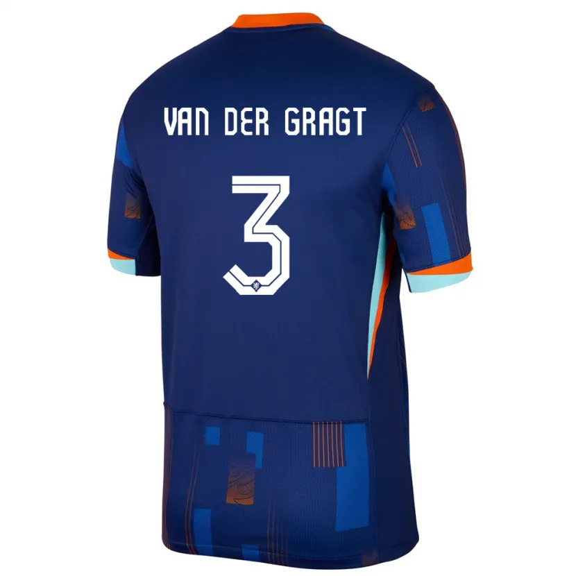 Danxen Enfant Maillot Pays-Bas Stefanie Van Der Gragt #3 Bleu Tenues Extérieur 24-26 T-Shirt