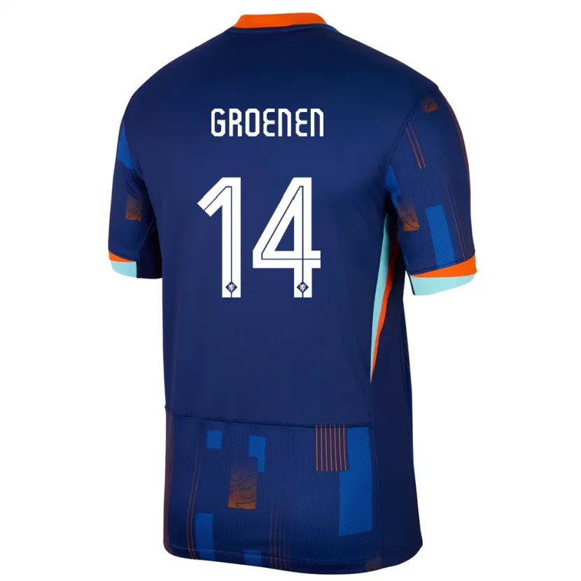 Danxen Enfant Maillot Pays-Bas Jackie Groenen #14 Bleu Tenues Extérieur 24-26 T-Shirt
