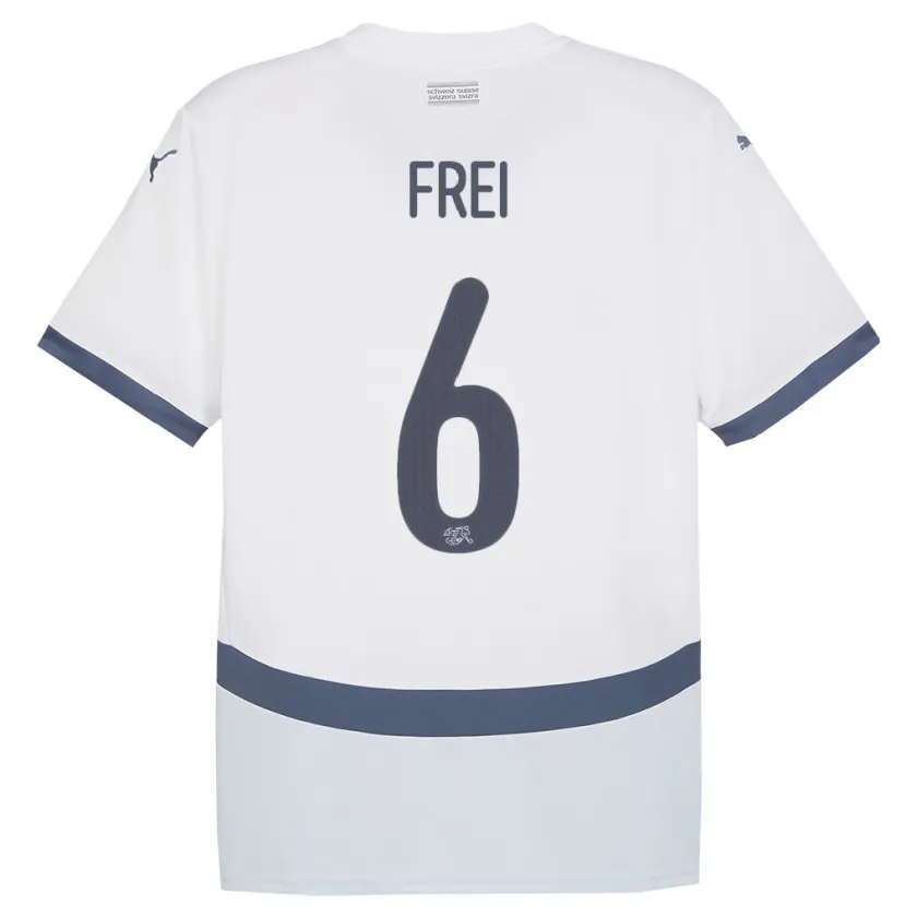 Danxen Enfant Maillot Suisse Fabian Frei #6 Blanc Tenues Extérieur 24-26 T-Shirt