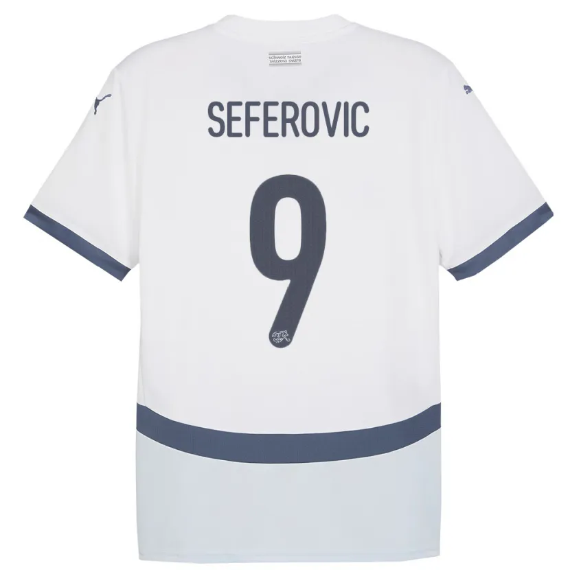 Danxen Enfant Maillot Suisse Haris Seferovic #9 Blanc Tenues Extérieur 24-26 T-Shirt