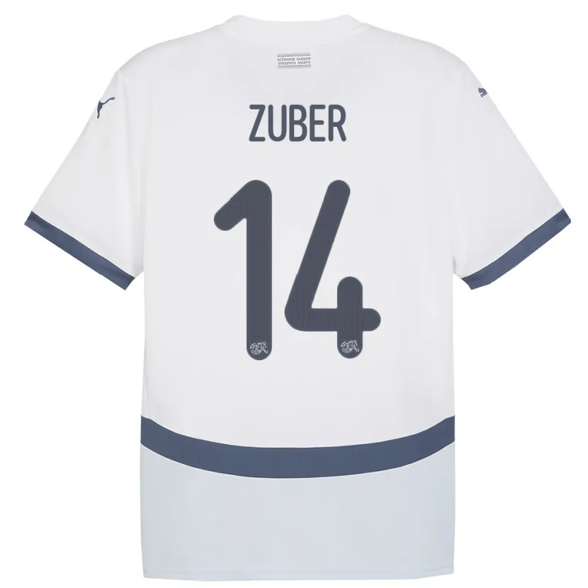 Danxen Enfant Maillot Suisse Steven Zuber #14 Blanc Tenues Extérieur 24-26 T-Shirt