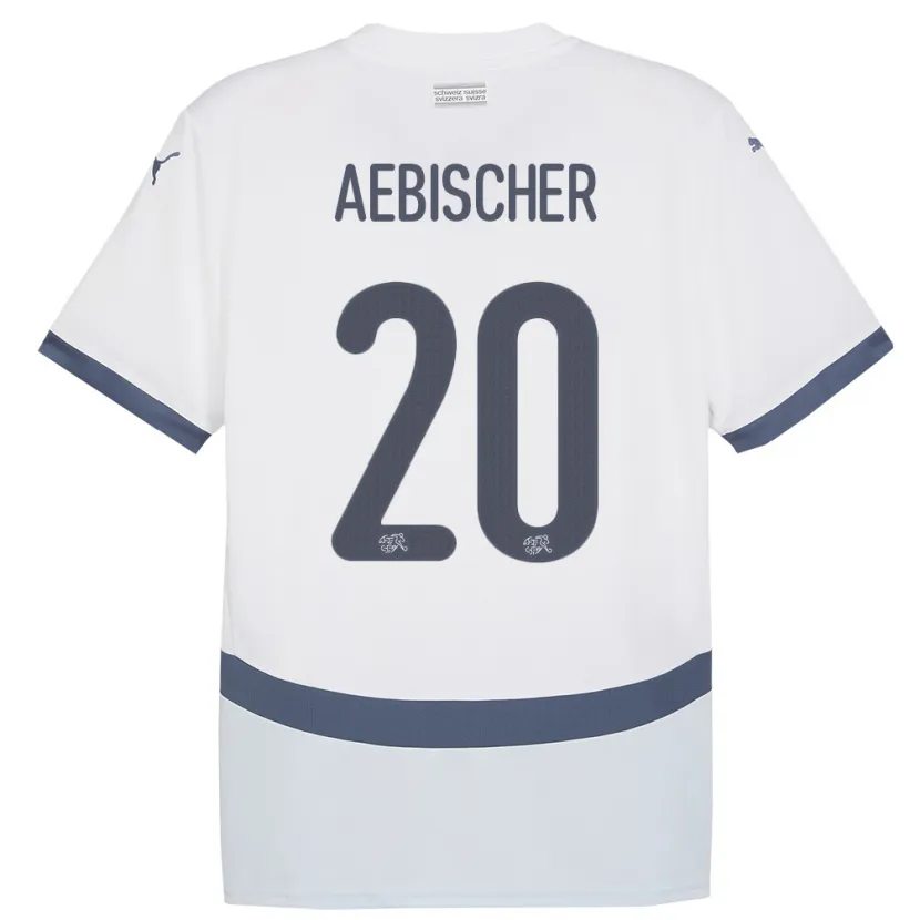 Danxen Enfant Maillot Suisse Michel Aebischer #20 Blanc Tenues Extérieur 24-26 T-Shirt