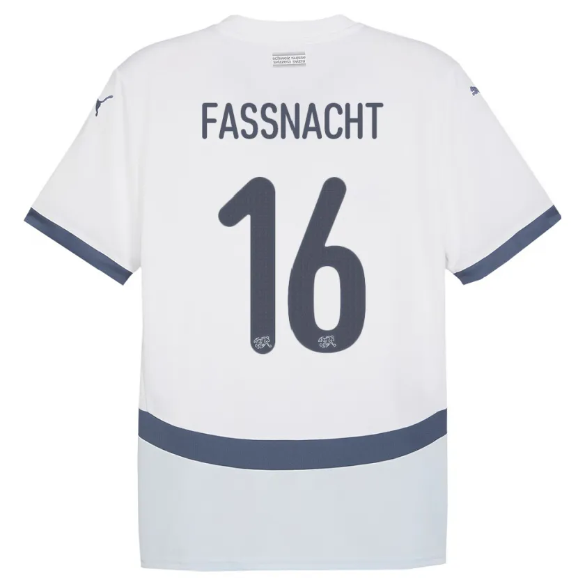 Danxen Enfant Maillot Suisse Christian Fassnacht #16 Blanc Tenues Extérieur 24-26 T-Shirt