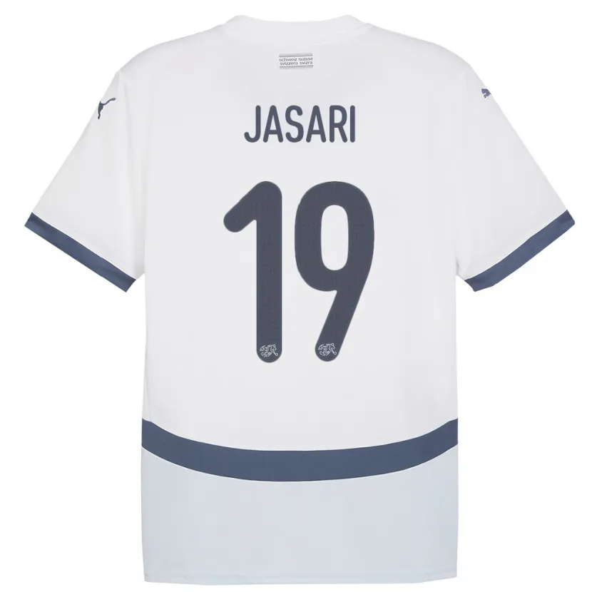 Danxen Enfant Maillot Suisse Ardon Jasari #19 Blanc Tenues Extérieur 24-26 T-Shirt