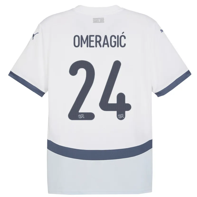 Danxen Enfant Maillot Suisse Becir Omeragic #24 Blanc Tenues Extérieur 24-26 T-Shirt