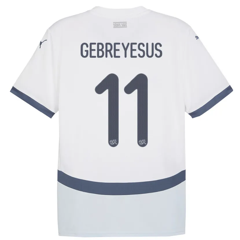 Danxen Enfant Maillot Suisse Esey Gebreyesus #11 Blanc Tenues Extérieur 24-26 T-Shirt