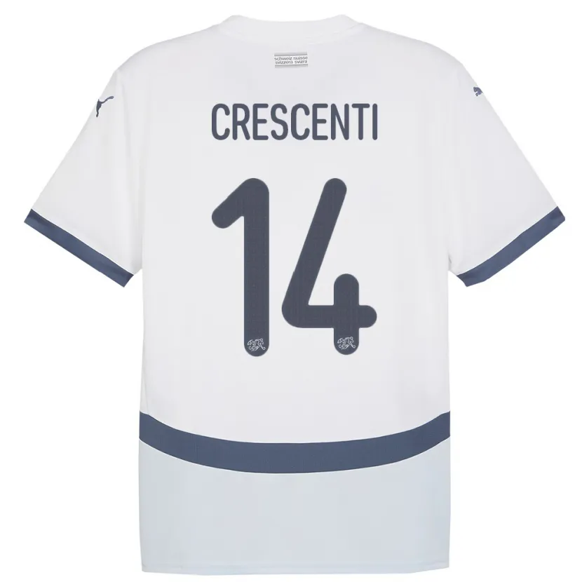 Danxen Enfant Maillot Suisse Federico Crescenti #14 Blanc Tenues Extérieur 24-26 T-Shirt