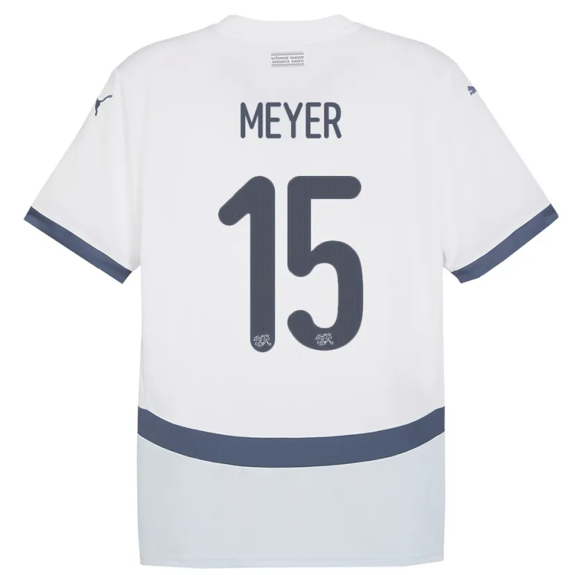 Danxen Enfant Maillot Suisse Leny Meyer #15 Blanc Tenues Extérieur 24-26 T-Shirt