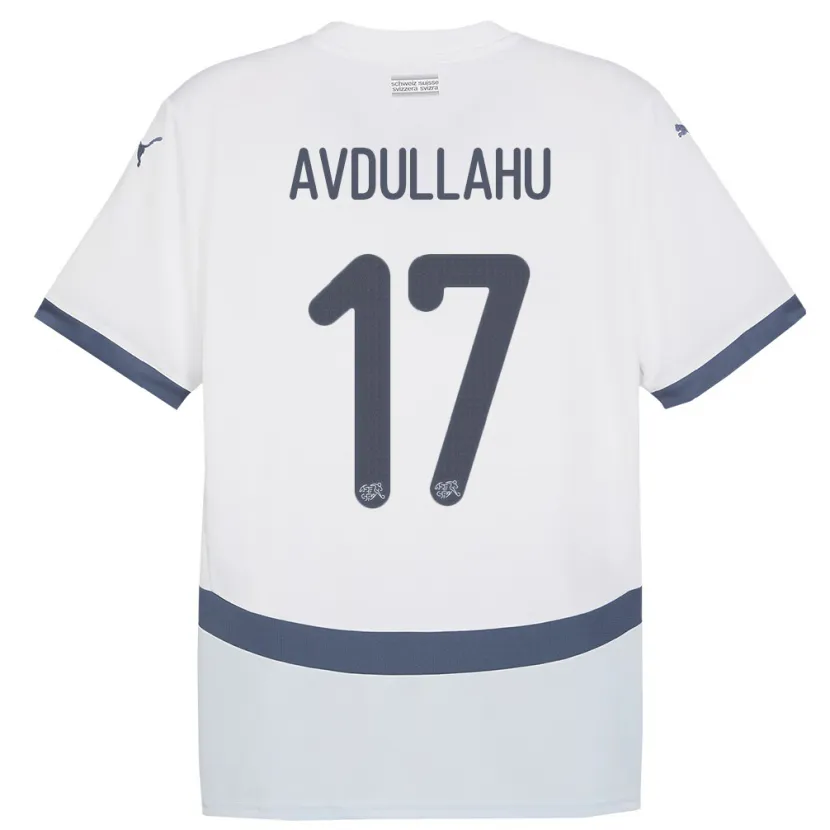 Danxen Enfant Maillot Suisse Leon Avdullahu #17 Blanc Tenues Extérieur 24-26 T-Shirt