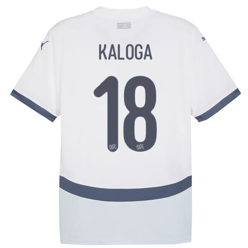 Danxen Enfant Maillot Suisse Issa Kaloga #18 Blanc Tenues Extérieur 24-26 T-Shirt