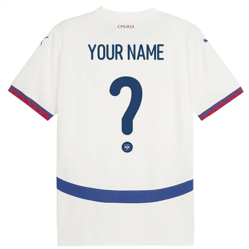 Danxen Enfant Maillot Serbie Votre Nom #0 Blanc Tenues Extérieur 24-26 T-Shirt
