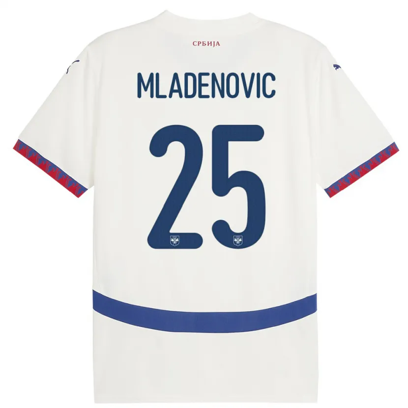 Danxen Enfant Maillot Serbie Filip Mladenovic #25 Blanc Tenues Extérieur 24-26 T-Shirt