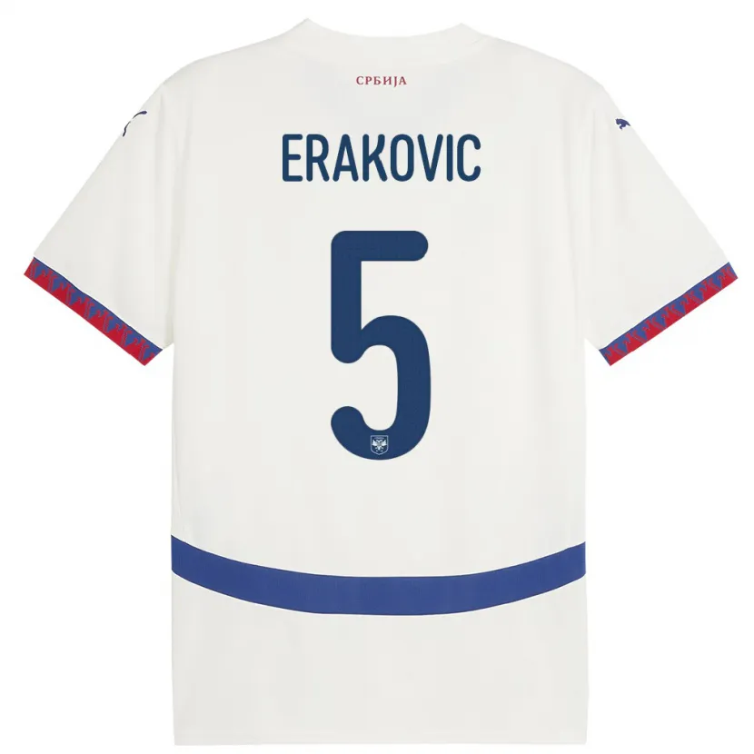 Danxen Enfant Maillot Serbie Strahinja Erakovic #5 Blanc Tenues Extérieur 24-26 T-Shirt