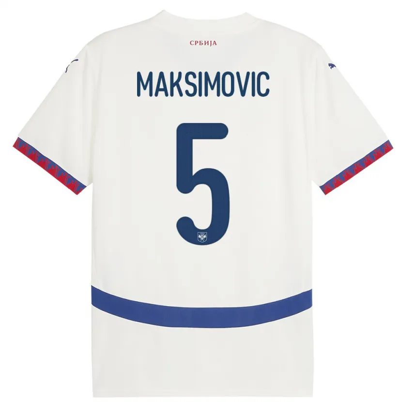 Danxen Enfant Maillot Serbie Nemanja Maksimovic #5 Blanc Tenues Extérieur 24-26 T-Shirt