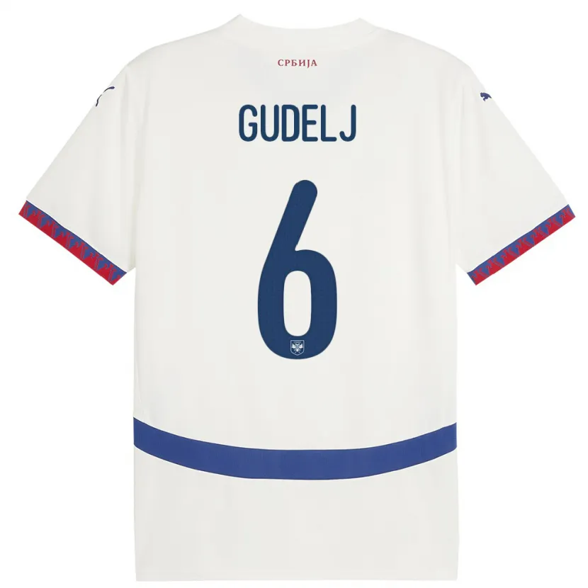 Danxen Enfant Maillot Serbie Nemanja Gudelj #6 Blanc Tenues Extérieur 24-26 T-Shirt