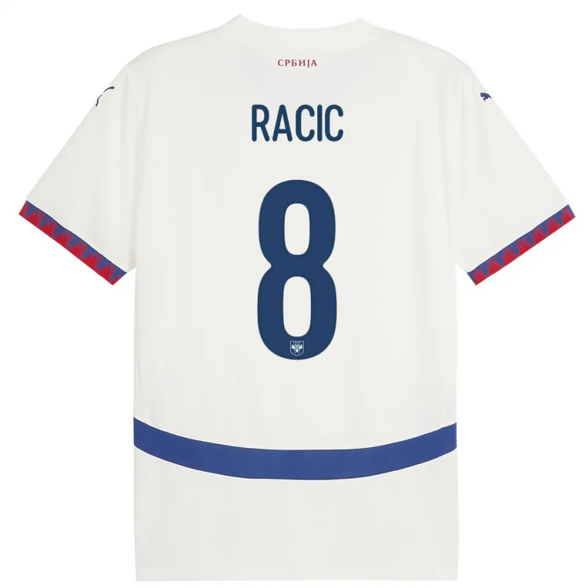 Danxen Enfant Maillot Serbie Uros Racic #8 Blanc Tenues Extérieur 24-26 T-Shirt