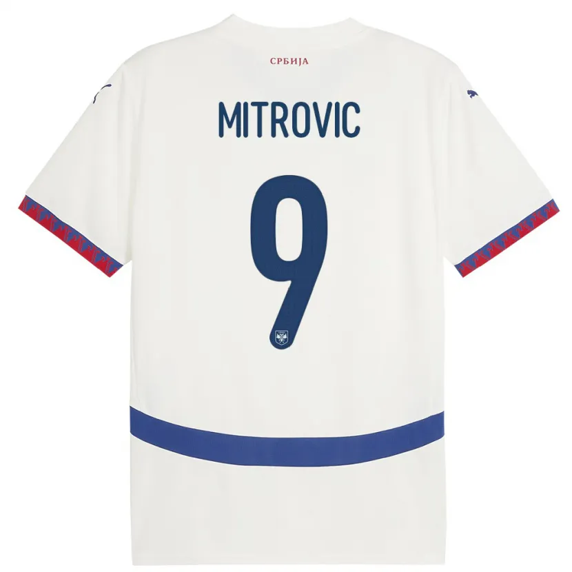Danxen Enfant Maillot Serbie Aleksandar Mitrovic #9 Blanc Tenues Extérieur 24-26 T-Shirt