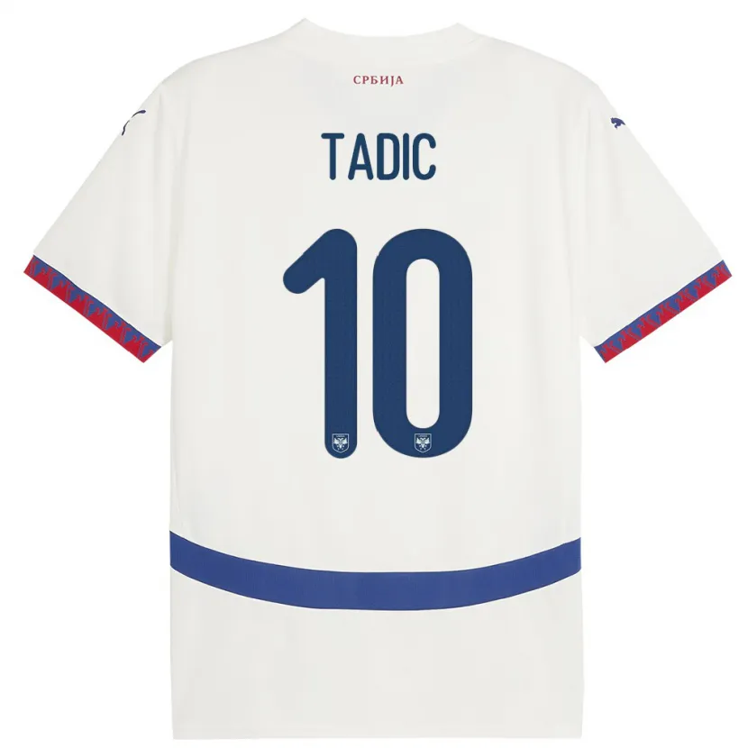 Danxen Enfant Maillot Serbie Dusan Tadic #10 Blanc Tenues Extérieur 24-26 T-Shirt
