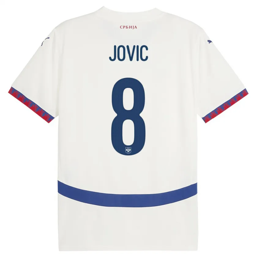 Danxen Enfant Maillot Serbie Luka Jovic #8 Blanc Tenues Extérieur 24-26 T-Shirt