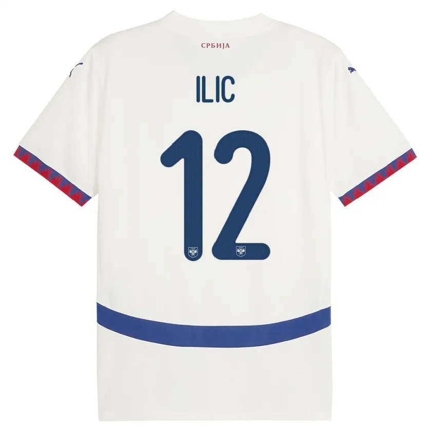 Danxen Enfant Maillot Serbie Marko Ilic #12 Blanc Tenues Extérieur 24-26 T-Shirt