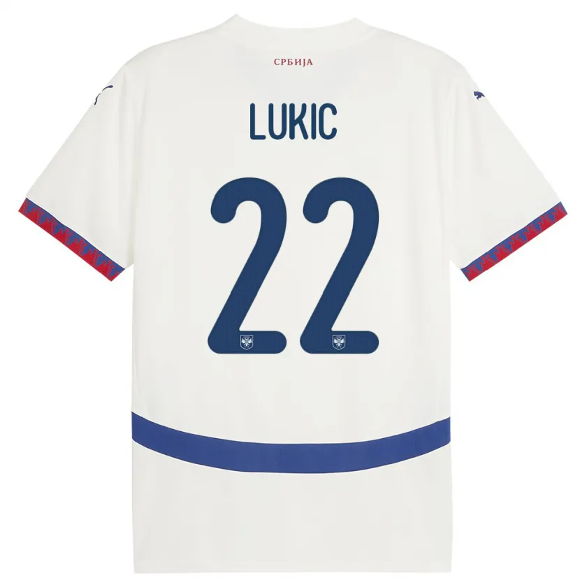 Danxen Enfant Maillot Serbie Sasa Lukic #22 Blanc Tenues Extérieur 24-26 T-Shirt
