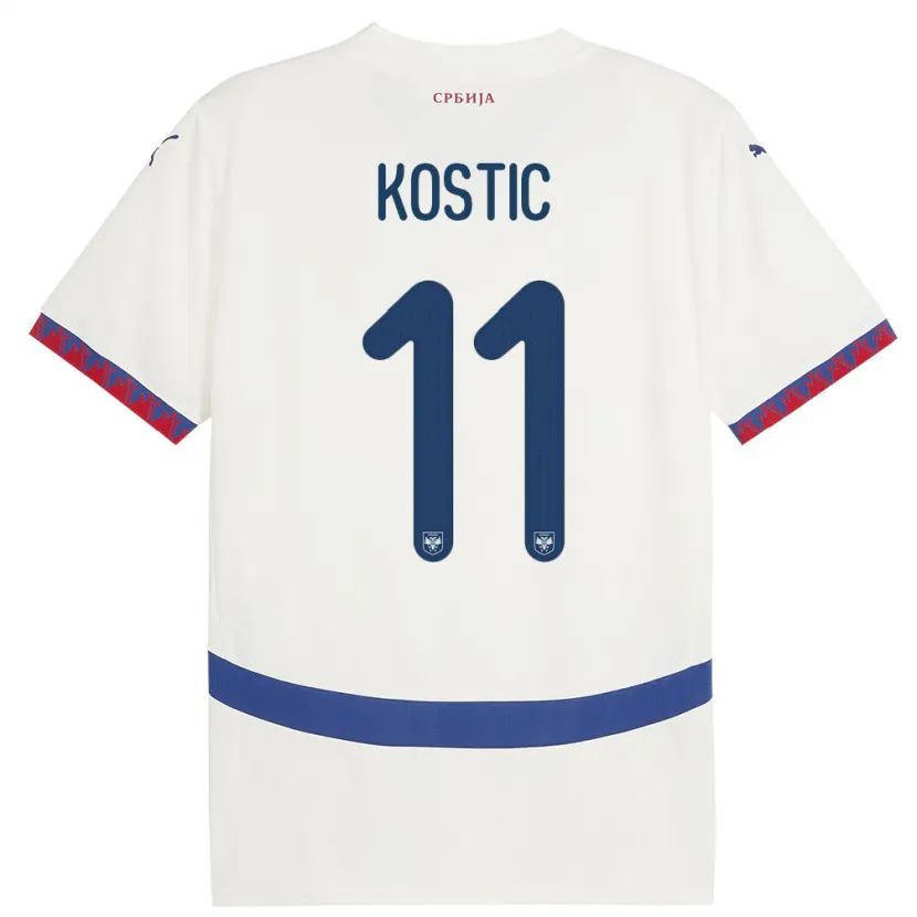 Danxen Enfant Maillot Serbie Filip Kostic #11 Blanc Tenues Extérieur 24-26 T-Shirt