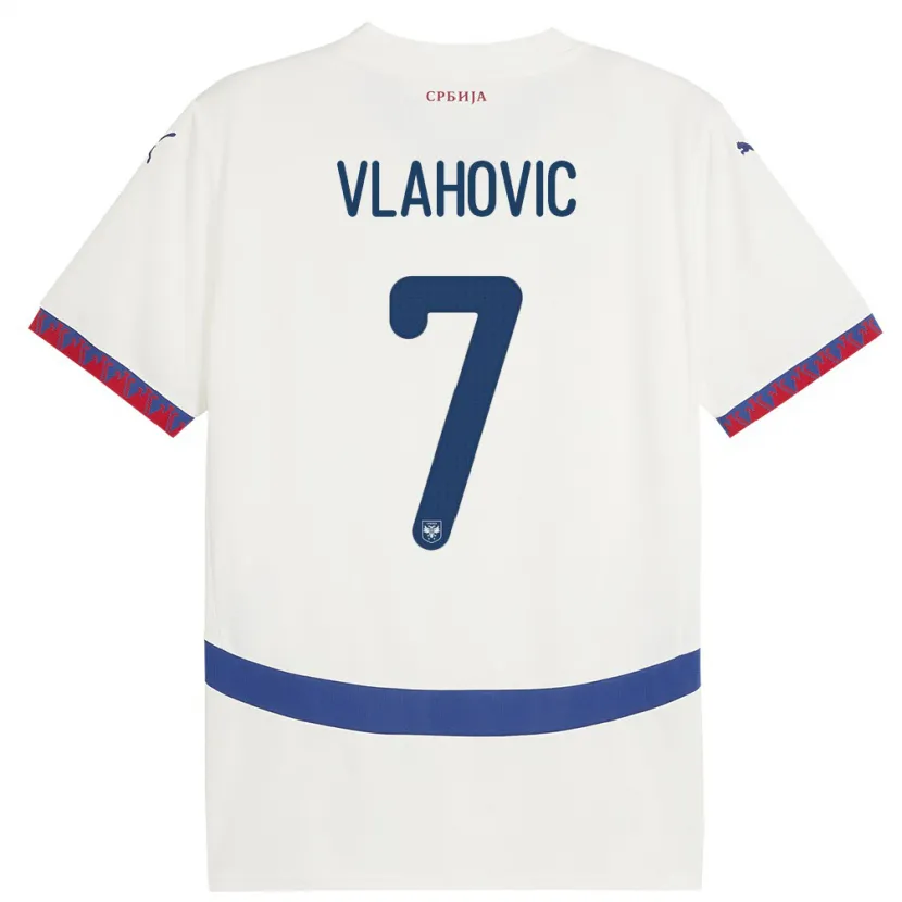 Danxen Enfant Maillot Serbie Dusan Vlahovic #7 Blanc Tenues Extérieur 24-26 T-Shirt