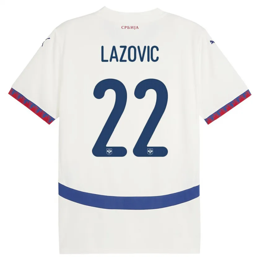 Danxen Enfant Maillot Serbie Darko Lazovic #22 Blanc Tenues Extérieur 24-26 T-Shirt