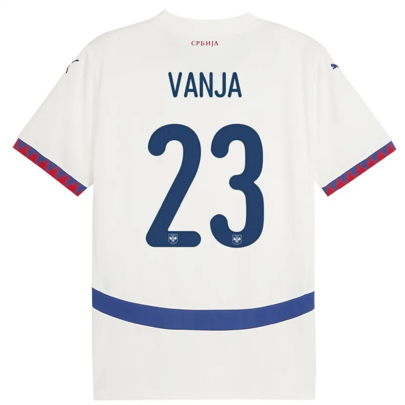 Danxen Enfant Maillot Serbie Vanja Milinkovic-Savic #23 Blanc Tenues Extérieur 24-26 T-Shirt