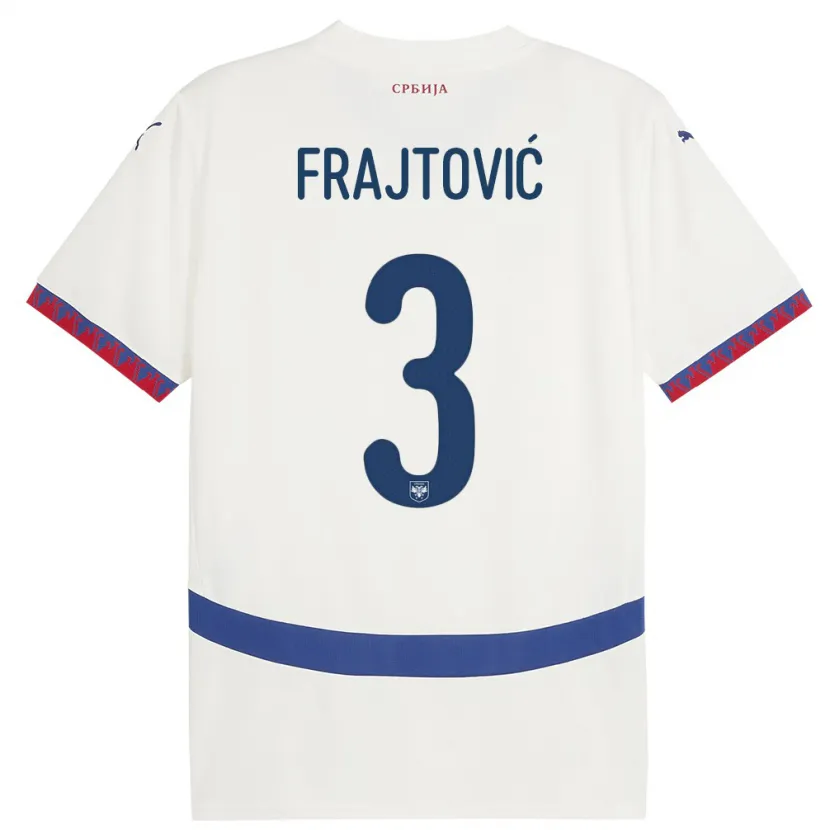 Danxen Enfant Maillot Serbie Andela Frajtovic #3 Blanc Tenues Extérieur 24-26 T-Shirt