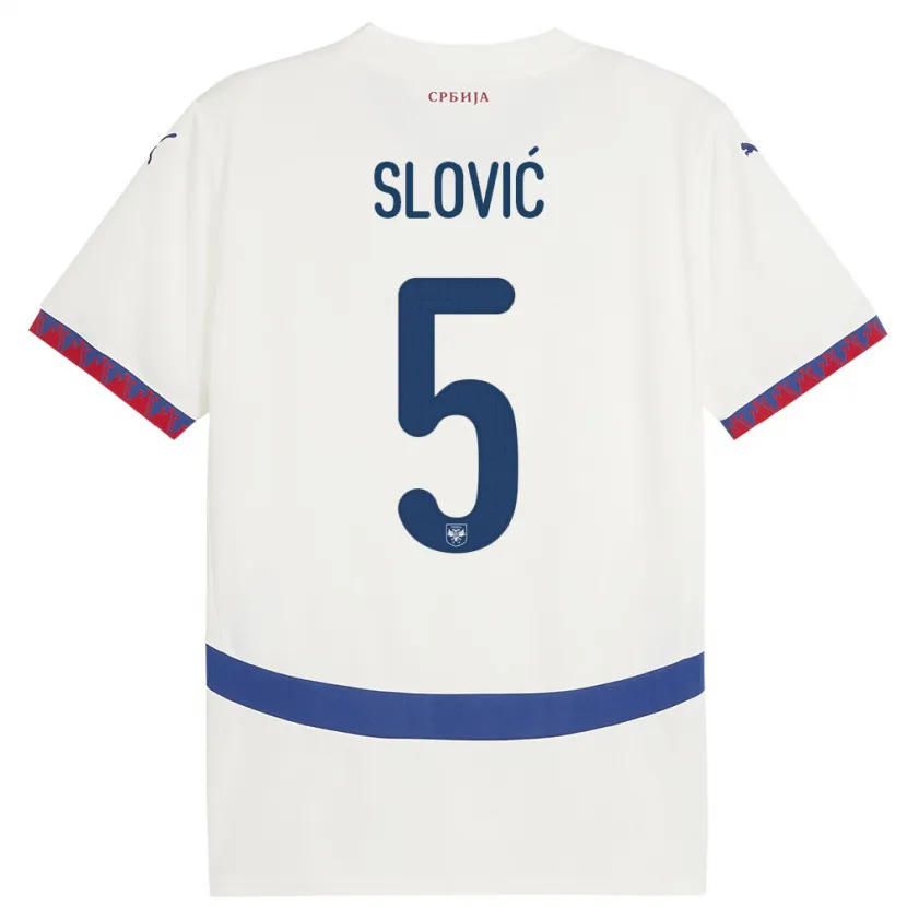 Danxen Enfant Maillot Serbie Violeta Slovic #5 Blanc Tenues Extérieur 24-26 T-Shirt